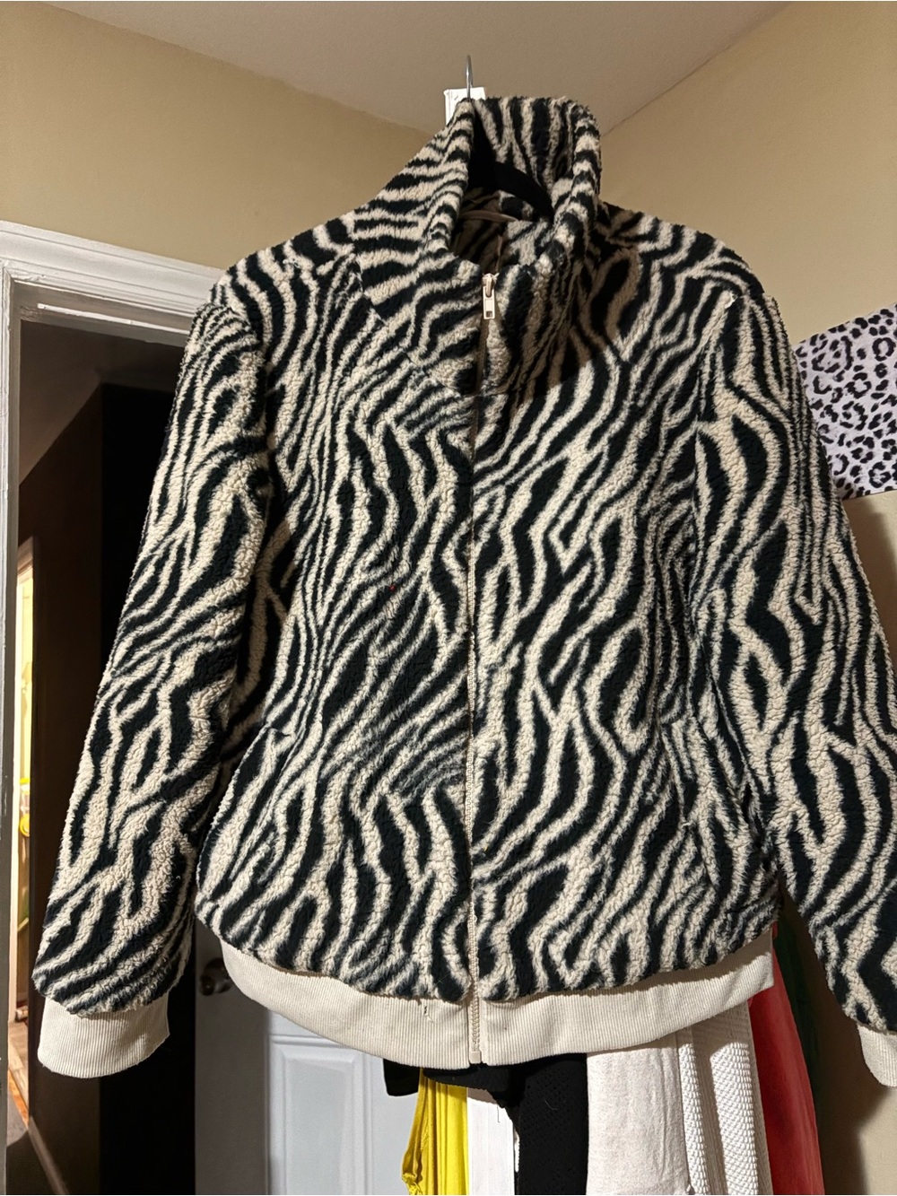 Women's Black & Cream Zebra Faux-Fur Jacket